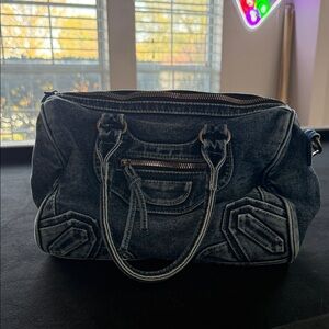Washed Blue Denim Satchel Bag - Women's Handbag